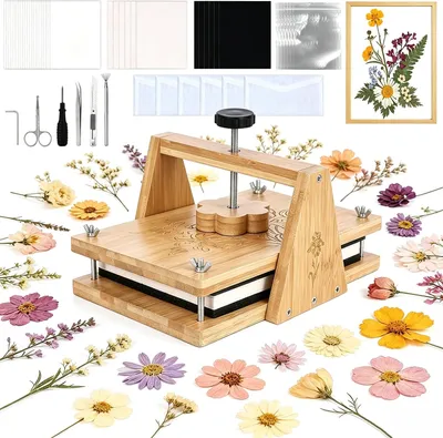 Productafbeelding van Grote bloemenpers, houten bloemenpers voor volwassenen en kinderen, 30 x 20 cm, doe-het-zelf plantenpers met sponsplaat