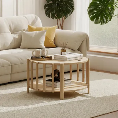 Produktbild von Couchtisch 74 x 74 x 40 cm, Runder Couchtisch, multifunktional, modernes Design mit Stauraum, Holztisch für Wohnzimmer und Flur