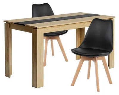 Zdjęcie produktu dla Stół jadalniany z krzesłami (2 sztuki), prostokątny, dąb/czarny, 140 cm
