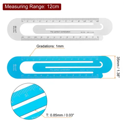 Produktbild von Lineal 12cm Metrische Lesezeichen Clip Lineal Metall Aluminiumlegierung Skala auf beiden Seiten Messwerkzeug zum Messen, Studieren, Lesen, Klassenzimmer, Bš¹ro, Blau & Silberfarben