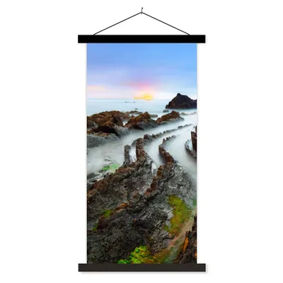 Produktbild von MuchoWow® Textilposter Nebel - Felsen - Wasser - Natur 60x120 cm mit schwarzem Rahmen - Magnete