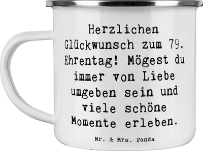 Produktbild von Mr. & Mrs. Panda Kaffeepott Spruch 79. Geburtstag Glückwünsche - Weiß - Geschenk, becher emaille, Lächeln, Geburtstagsspruch, Alter, Happy Birthday, Tasse, Haferl, Pott