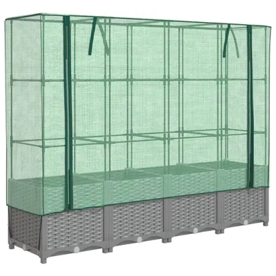 Produktbild von Hochbeet mit Gewächshaus-Aufsatz Rattan-Optik 160x40x138 cm