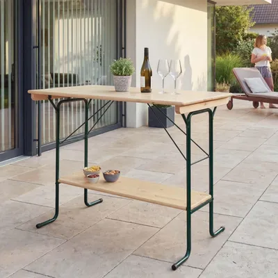 Image de Table haute HWC-L67, table de brasserie table de tente de bière table de camping, pliable métal pin bois 110x125x70cm FSC®
