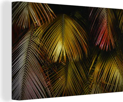 Produktbild von OneMillionCanvasses® - Leinwandbilder - 140x90 cm, Dschungel - Blätter - Gold, Wandbilder Kunstdruck Wanddekoration - Foto auf Leinwand - Gemälde auf Holzrahmen
