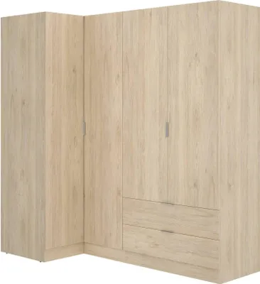 Produktbild von Kleiderschrank Dmellin, Eckmöbel für Schlafzimmer, Eckschrank mit 4 Flügeltüren, 174x91h184 cm, Eiche
