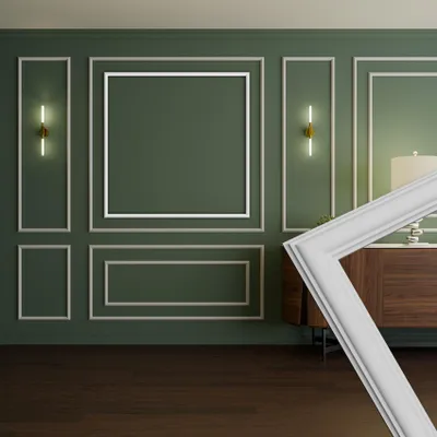 Produktbild von HEXIM Stuckleisten Wandrahmen Sets HDPS weiß - Auswahl an Größen für Wand, Decke, Bilder & Spiegel - Mit glatter Oberfläche für individuelle Farbgestaltung (RM01-L 116X116CM)