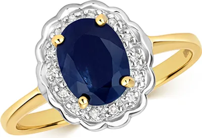 Produktbild von Eleganter 9 Karat (375) Gold Damen - Diamant Solitärring Brillant-Schliff 0.05 Karat H - PK mit Saphir, 51 (16.2); TRS28736RSL