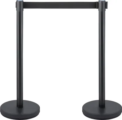 Image de SucceBuy Kit de poteaux de contrôle de foule, 6 pièces avec sangle noire rétractable de 2 m, kit de poteaux de contrôle de foule avec base robuste en béton et métal, montage facile