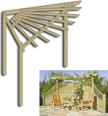 Produktbild von Eckpergola 240 x 240 x 220 cm Pergola aus Holz für Terrasse Gartenecke