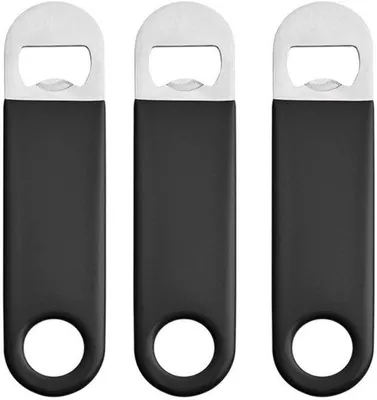 Produktbild von Ibenzoa® 3er-Set Flaschenöffner aus Edelstahl, 6 cm, schwarz beschichteter Griff – kompakt & rutschfest für Bierflaschen, Küche & Bar