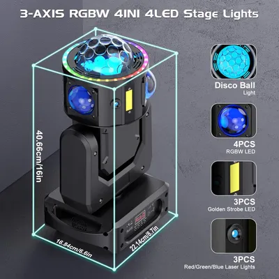 Produktbild von 150W beweglicher Kopf-LED RGBW Scheinwerfer, Discokugel, Partylicht, Stroboskop-Lichteffekte für Disco, Party, Club, Weihnachtsveranstaltungen, Bühnenbeleuchtung