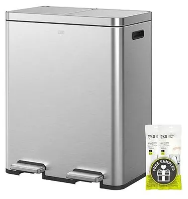 Imagen del producto de Cubo de basura de 2 compartimentos, con capacidad para 2 x 30 litros, cubo de basura con 2 cubetas interiores