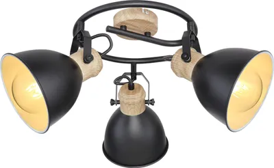 Zdjęcie produktu dla Globo Lighting reflektor metal czarny, metal drewnopodobny, brązowy, ø: 250mm, H: 215mm, bez 3x E27 40W 230V