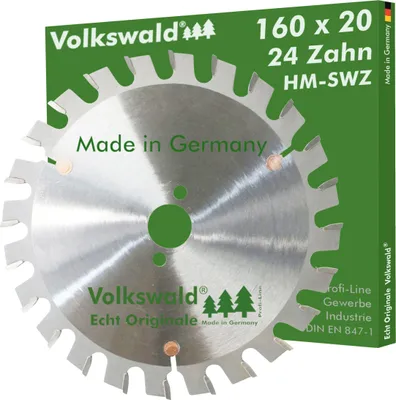 Produktbild von Voklswald ® HM-Kreissägeblatt SWZ 160x20mm Z= 24 Kreissäge Handkreissäge Hartmetall  Ersatzsägeblatt mit Spezial-Wechselzahnung von Brennholz Leimhölzer Massivholz  Brennholzsägen Tischkreissägen