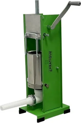 Produktbild von Vertikaler Wurstdrücker 3-Liter Edelstahlzylinder, Doppelgeschwindigkeit, inklusive 4 Trichter (ø 15, 23, 29, 38 mm) – Das Praktische
