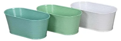 Produktbild von 3er Set Metall Übertopf Pflanztopf 22x10,5x9 cm (LxBxH) oval in grün, mint und weiß