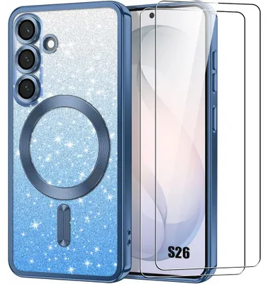 Image de Coque + 2 Verres Trempés pour Samsung Galaxy S26, Protection Anti-Rayures avec Cercle Magnétique - Bleu