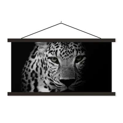 Produktbild von MuchoWow® Textilposter Tiere - Schwarz - Weiß - Panther - Porträt 150x75 cm mit schwarzem Rahmen - Posterleiste