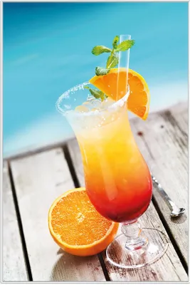Produktbild von Wallario Wandbild Bunter Cocktail am Pool, Größe: 61 x 91,50 cm, Poster mit weißem Aluminiumrahmen