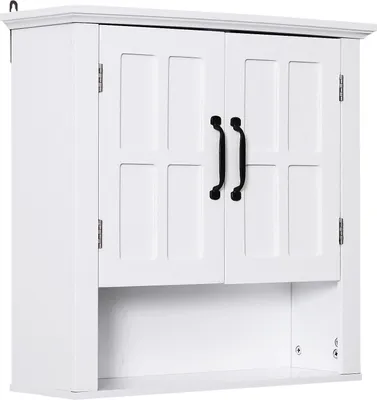 Image de HOMCOM Armoire Haute Murale de Salle de Bain ou WC Placard 2 Portes 2 étagères Niche dim. 60L x 20l x 58H cm MDF Panneaux Particules Blanc