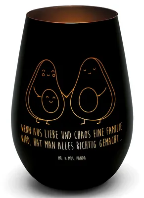 Produktbild von Mr. & Mrs. Panda Glas Windlicht Avocado Pärchen - Schwarz - Geschenk, Laterne, Familie, Avocados, Hochzeit, Kinder, teelichtglas, Geburt, Glaslaterne, Kerzenhalter