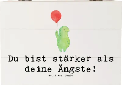 Produktbild von Mr. & Mrs. Panda Kiste Spruch Angst überwinden 22 x 15 cm - Weiß - Geschenk, Freiheit, Stärke, du bist stärker, holzkästchen, Ermutigung, Trost, fotobox, Box, Zuversicht