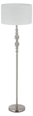 Produktbild von Relaxdays Stehlampe Wohnzimmer, E27, mit Kabel, Stoff Lampenschirm Ø 43 cm, Vintage Stehleuchte 155 cm hoch, weiß-silber