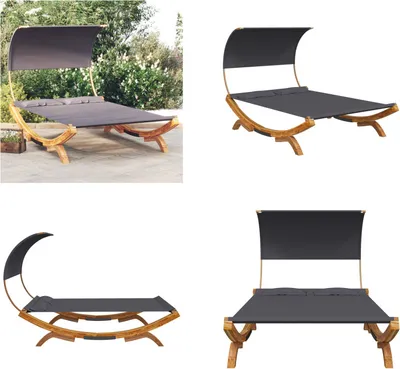Obrázok produktu pre vidaXL Lounge bed with roof 165x203x126 cm bentwood solid anthracite - Hojdacia sieť - Hojdacie siete - Záhradné hojdacie siete