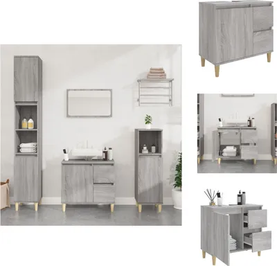 Produktbild von vidaXL Badschrank Grau Sonoma 65x33x60 cm Holzwerkstoff -  Badezimmermöbel-Sets