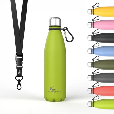Imagen del producto de Botella de acero inoxidable Daikoku + correa ajustable + mosquetón, doble pared, libre de BPA