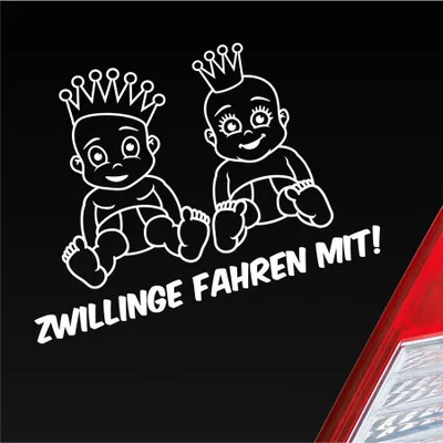 Produktbild von Auto Aufkleber Zwillinge fahren mit! Süß 28x20 cm Weiss Matt Sticker Heckscheibenaufkleber