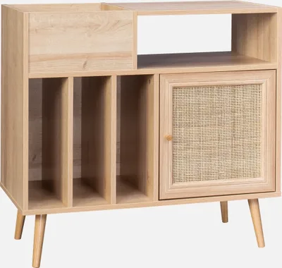 Produktbild von sweeek - Schallplattenschrank mit Rohrgeflecht und Holzdekor - Natur