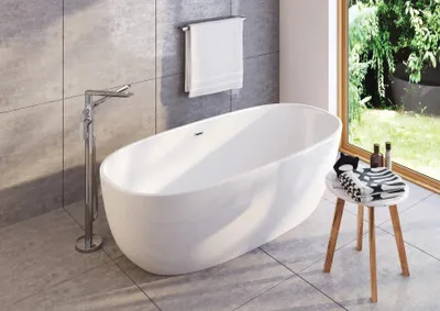 Obrázek produktu pro Akrylová vana, volně stojící, oválná – 150 cm – bílá – 1500 x 735 x 580 x 440