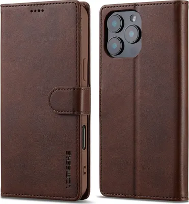 Obrázek produktu pro Pouzdro pro iPhone 16 Pro kožené flipové pouzdro s magnetickým uzávěrem a stojánkem, ochranné pouzdro hnědé