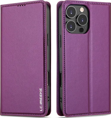 Produktbild von Handyhülle für iPhone 16 Pro Max, Magnetische Flip Leder Hülle mit Kartenfach und Standfunktion Lila