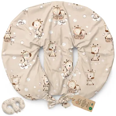 Produktbild von Stillkissen für Zwillinge, XXL, ohne Füllung, Baumwolle, Motiv: Giraffen, 90x50 cm