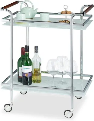Immagine prodotto di Carrello di servizio a due ripiani con ripiani in vetro smerigliato - Design aperto - Ruote Deluxe - 85x66x43 cm Argento