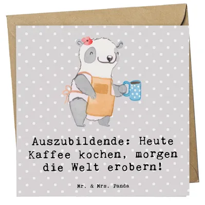 Produktbild von Mr. & Mrs. Panda Klappkarte Auszubildender Abenteuer - Grau Pastell - Geschenk, Beruf, Grußkarte, Berufsprodukte, Inspiration, personalisierte Geschenke, Berufe, Erfolg