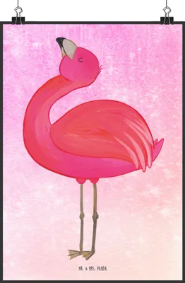 Produktbild von Mr. & Mrs. Panda Bild Flamingo Stolz DIN A2 - Aquarell Pink - Geschenk, Wandbild, Zufrieden, wanddeko, Schwester, Plakat, Mama, Selbstliebe, drucke, kunstdruck poster
