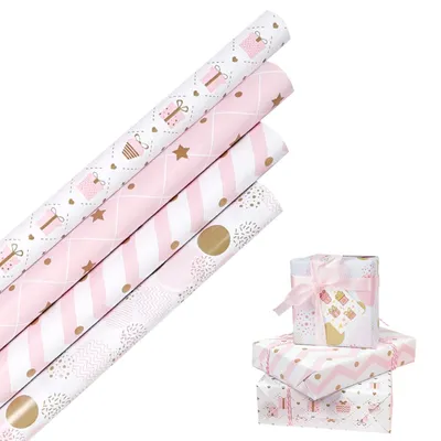 Produktbild von 4 Rollen Rosa Geschenkpapier mit Sternenmuster