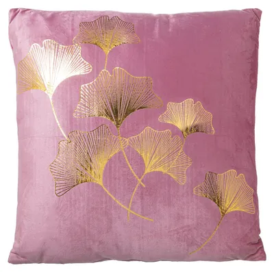 Vierkant fluwelen Kissen 45x45 cm, rosa mit goldenen Blumen