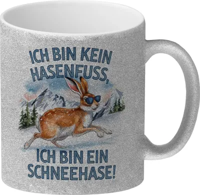 Produktbild von Alpenschneehase mit Sonnenbrille Glitzer-Kaffeebecher Kein Hasenfuss, Schneehase