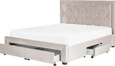 Obrázek produktu pro BELIANI Postel béžová sametová 160 x 200 cm s úložným prostorem ozdobné prošívané čelo zásuvky glamour design ložnice