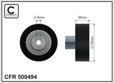 Produktbild von CAFFARO 500494 Umlenkrolle Keilrippenriemen 70mm für PORSCHE 911 (996) 911 (997) 911 Cabriolet (996) BOXSTER (987) 911 Cabriolet (997)