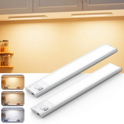 Produktbild von LED-Unterbauleuchten - Kabellose Schrankleuchten - 2er-Pack - Wiederaufladbar mit USB-C - Bewegungssensor - Magnetisch - Dimmbar - Warmweiß
