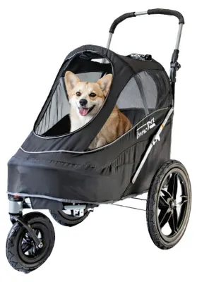 Produktbild von InnoPet Sporty EVR Hundebuggy Hundewagen Trailer - für jedes Gelände - robuste Gummiräder wie Luftreifen - plattfußfrei inkl. Regenhaube - schwarz