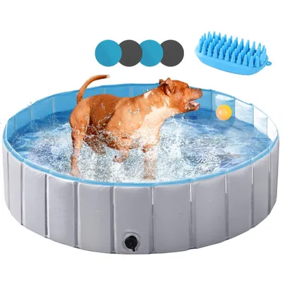 Produktbild von Yaheetech Faltbare Hundepool ⌀100 cm, Planschbecken für Hunde, mit Badebürste & 4 Flicken, Anti-Rutsch Hundebadewanne aus PVC, Schwarz