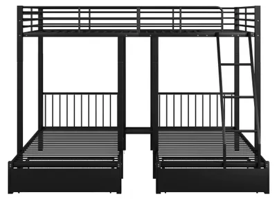 Immagine prodotto di Letto a castello in metallo con cassetti - Trasformabile in un letto matrimoniale 140x200 cm o in due letti singoli 90x200 cm - Colore: nero