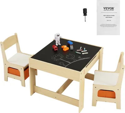 Image de Ensemble de tables pour enfants Table pour enfants, 2 chaises pour enfants 1 table Ensemble de tables pour enfants en P2-Grad MDF, Ensemble de tables pour enfants Meubles stables pour enfants avec plateau de table double face & boîte de rangement Ensemble de meubles pour enfants